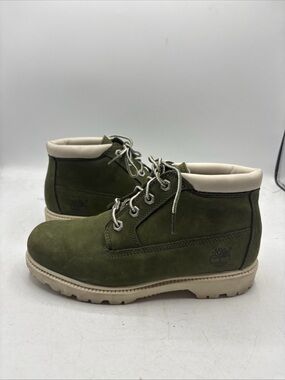 Timberland Olive Green Nubuck Ankle Boots with Cream Collar